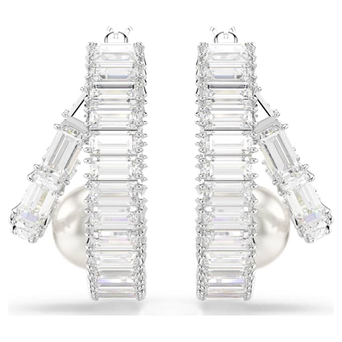 Ariana Grande X Swarovski Hoop Earrings Crystal Pearl, Baguette Cut, White, Rhodium Plated Ariana Grande X Swarovski Hoop Earrings Crystal Pearl, Baguette Cut, White, Rhodium Plated