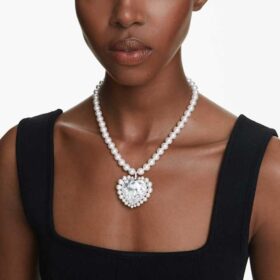 Ariana Grande X Swarovski Necklace Crystal Pearl, Heart Cut, Heart, White, Rhodium Plated