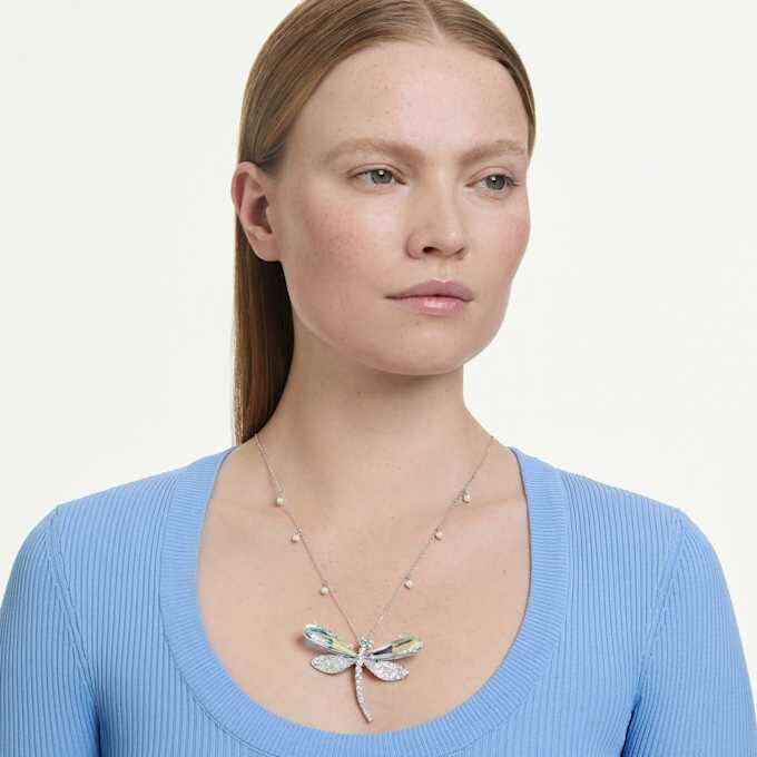 Ariana Grande X Swarovski Pendant and Brooch Crystal Pearl, Mixed Cuts, Dragonfly, White, Rhodium Plated Ariana Grande X Swarovski Pendant and Brooch Crystal Pearl, Mixed Cuts, Dragonfly, White, Rhodium Plated