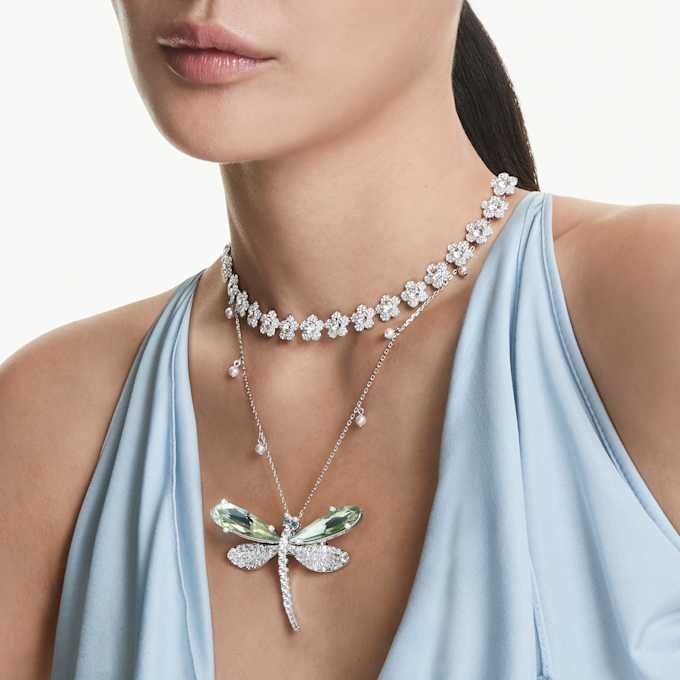 Ariana Grande X Swarovski Pendant and Brooch Crystal Pearl, Mixed Cuts, Dragonfly, White, Rhodium Plated Ariana Grande X Swarovski Pendant and Brooch Crystal Pearl, Mixed Cuts, Dragonfly, White, Rhodium Plated