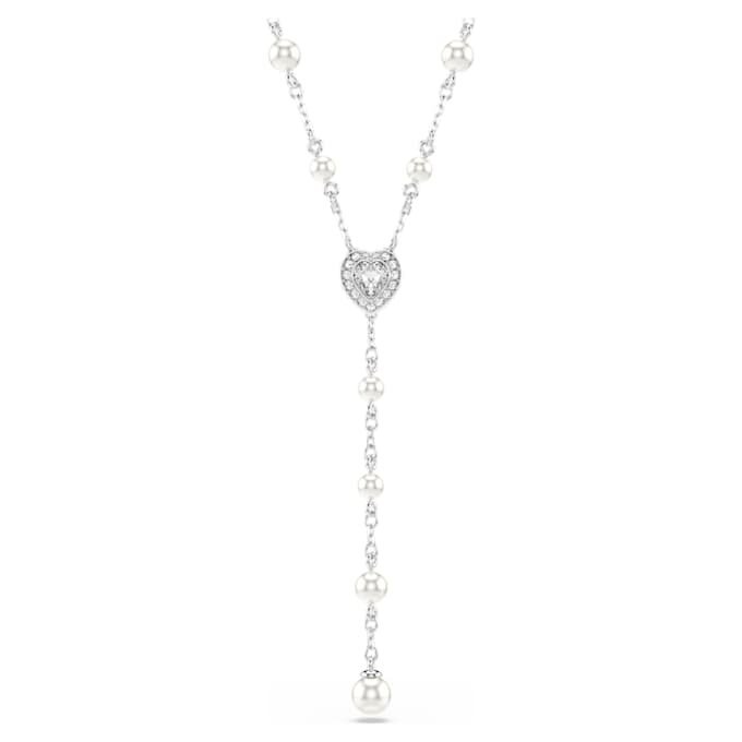 Ariana Grande X Swarovski Y Necklace Mixed Cuts, Crystal Pearl, Heart, White, Rhodium Plated Ariana Grande X Swarovski Y Necklace Mixed Cuts, Crystal Pearl, Heart, White, Rhodium Plated