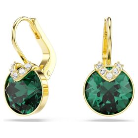 Bella V Drop Earrings Round Cut, Green, Gold-Tone Plated