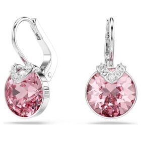 Bella V Drop Earrings Round Cut, Pink, Rhodium Plated