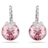 Bella V Drop Earrings Round Cut, Pink, Rhodium Plated Bella V Drop Earrings Round Cut, Pink, Rhodium Plated