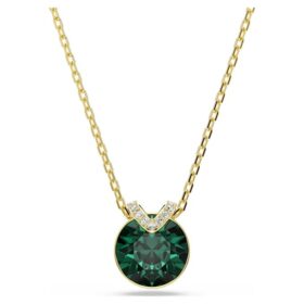 Bella V Pendant Round Cut, Green, Gold-Tone Plated