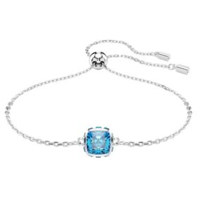 Birthstone Bracelet Square Cut, December, Blue, Rhodium Plated Birthstone Bracelet Square Cut, December, Blue, Rhodium Plated