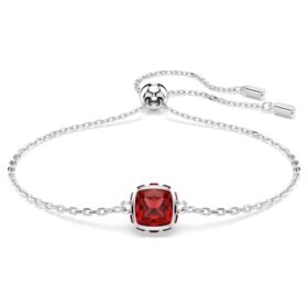 Birthstone Bracelet Square Cut, January, Red, Rhodium Plated Birthstone Bracelet Square Cut, January, Red, Rhodium Plated