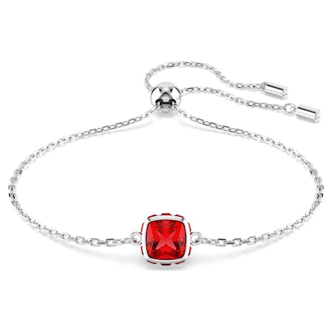 Birthstone Bracelet Square Cut, July, Red, Rhodium Plated Birthstone Bracelet Square Cut, July, Red, Rhodium Plated