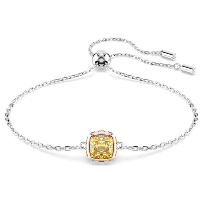 Birthstone Bracelet Square Cut, November, Yellow, Rhodium Plated Birthstone Bracelet Square Cut, November, Yellow, Rhodium Plated
