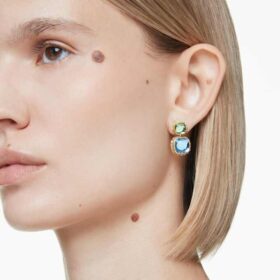 Chroma Drop Earrings Cushion Cut, Multicolored, Gold-Tone Plated