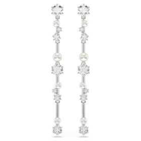 Constella Drop Earrings Crystal Pearl, Round Cuts, White, Rhodium Plated