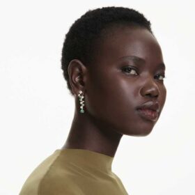 Constella Drop Earrings Mixed Cuts, Green, Gold-Tone Plated