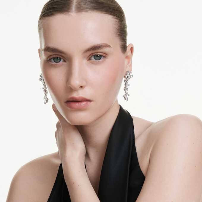 Constella Drop Earrings Mixed Cuts, White, Rhodium Plated Constella Drop Earrings Mixed Cuts, White, Rhodium Plated