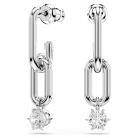 Constella Drop Earrings Round Cut, White, Rhodium Plated