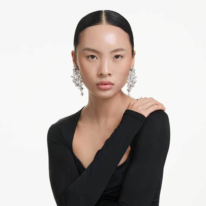 Constella Earrings Crystal Pearl, Round Cut, White, Rhodium Plated Constella Earrings Crystal Pearl, Round Cut, White, Rhodium Plated