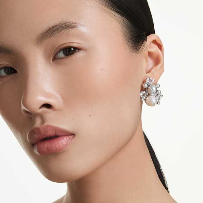 Constella Earrings Crystal Pearl, Round Cut, White, Rhodium Plated Constella Earrings Crystal Pearl, Round Cut, White, Rhodium Plated
