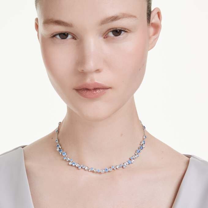 Constella Necklace Mixed Cuts, Blue, Rhodium Plated Constella Necklace Mixed Cuts, Blue, Rhodium Plated