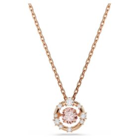 Constella Pendant Round Cut, Dancing Stone, Pink, Rose Gold-Tone Plated