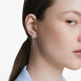 Constella Stud Earrings Round Cut, White, Rhodium Plated