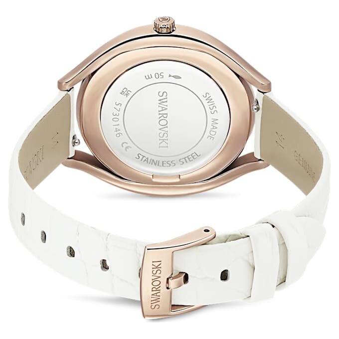 Crystalline Aura Watch Swiss Made, Leather Strap, White, Rose Gold-Tone Finish Crystalline Aura Watch Swiss Made, Leather Strap, White, Rose Gold-Tone Finish