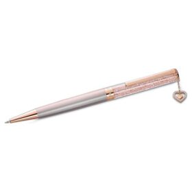 Crystalline Ballpoint Pen Heart, Rose Gold Tone, Pink Lacquered, Rose Gold-Tone Plated