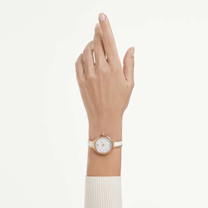 Crystalline Bangle Watch Swiss Made, Metal Bracelet, White, Rose Gold-Tone Finish Crystalline Bangle Watch Swiss Made, Metal Bracelet, White, Rose Gold-Tone Finish