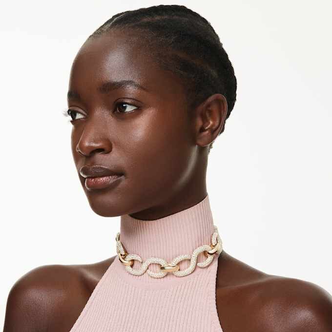 Dextera Choker Round Cut, White, Gold-Tone Plated Dextera Choker Round Cut, White, Gold-Tone Plated