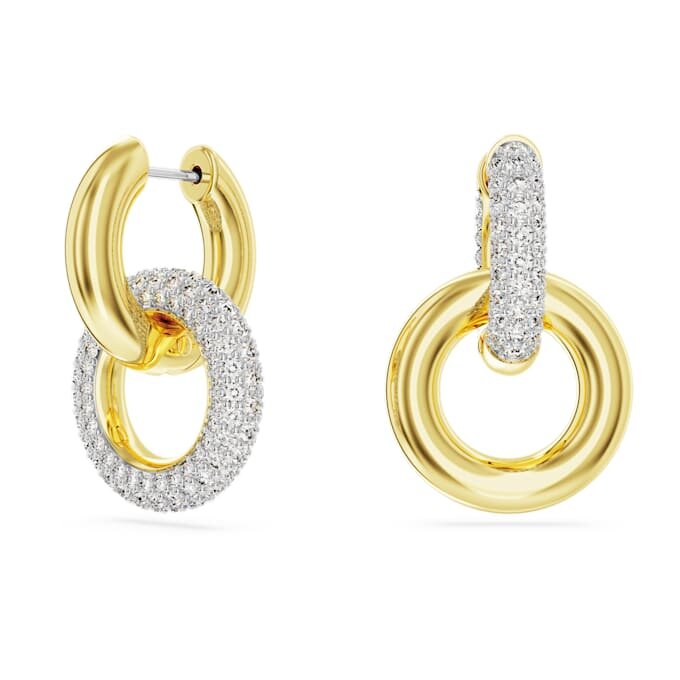 Dextera Hoop Earrings Asymmetrical Design, Interlocking Loop, White, Gold-Tone Plated Dextera Hoop Earrings Asymmetrical Design, Interlocking Loop, White, Gold-Tone Plated