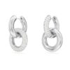 Dextera Hoop Earrings Asymmetrical Design, Interlocking Loop, White, Rhodium Plated
