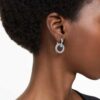 Dextera Hoop Earrings Asymmetrical Design, Interlocking Loop, White, Rhodium Plated