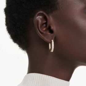 Dextera Hoop Earrings Octagon Shape, Round Cut, Medium, White, Gold-Tone Plated Dextera Hoop Earrings Octagon Shape, Round Cut, Medium, White, Gold-Tone Plated