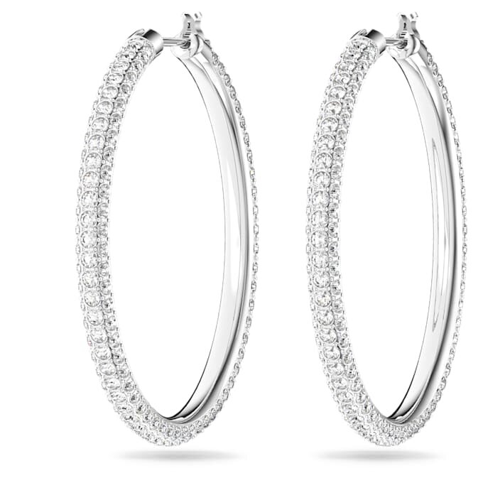 Dextera Hoop Earrings Pavé, Large, White, Rhodium Plated Dextera Hoop Earrings Pavé, Large, White, Rhodium Plated