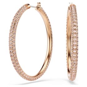 Dextera Hoop Earrings Pavé, Large, White, Rose Gold-Tone Plated Dextera Hoop Earrings Pavé, Large, White, Rose Gold-Tone Plated