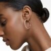 Dextera Hoop Earrings Pavé, Large, White, Rose Gold-Tone Plated Dextera Hoop Earrings Pavé, Large, White, Rose Gold-Tone Plated