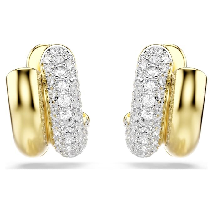 Dextera Hoop Earrings Round Cut, Mini, White, Gold-Tone Plated Dextera Hoop Earrings Round Cut, Mini, White, Gold-Tone Plated