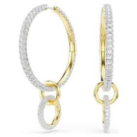 Dextera Hoop Earrings Round Cut, White, Gold-Tone Plated