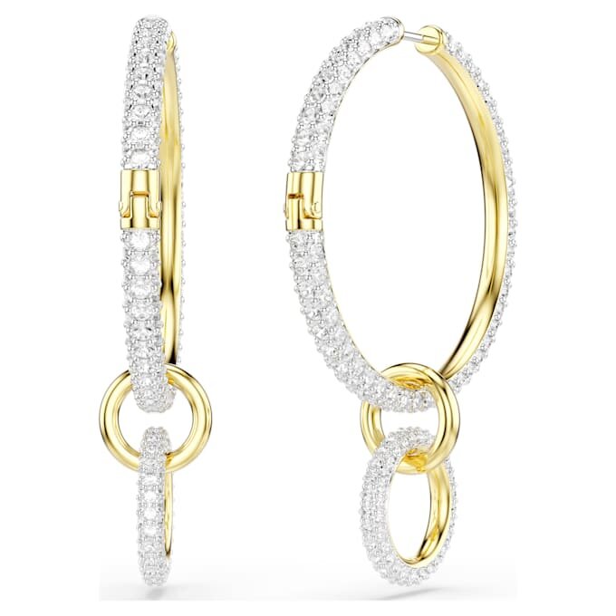 Dextera Hoop Earrings Round Cut, White, Gold-Tone Plated Dextera Hoop Earrings Round Cut, White, Gold-Tone Plated
