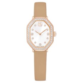 Dextera Octagon Watch Swiss Made, Leather Strap, Brown, Rose Gold-Tone Finish