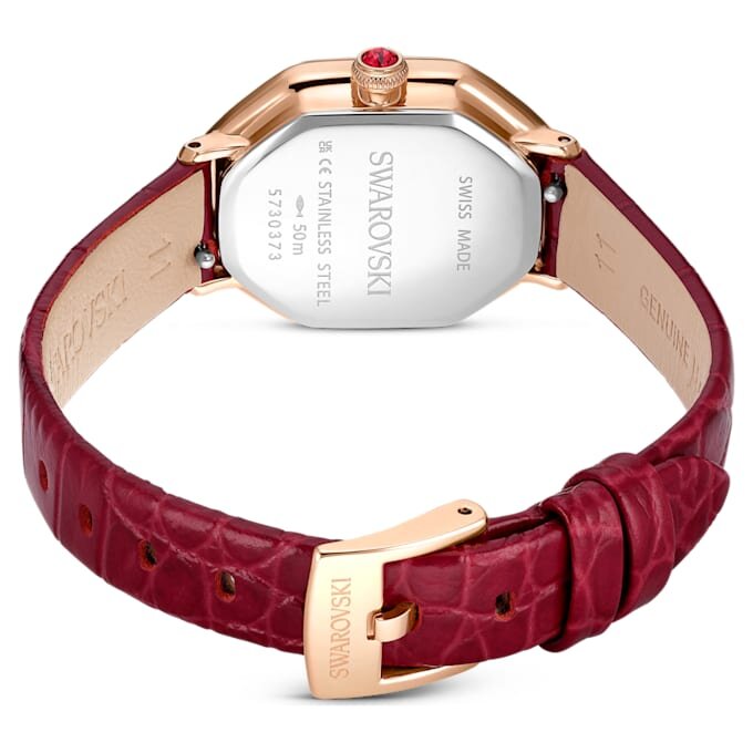 Dextera Octagon Watch Swiss Made, Leather Strap, Red, Rose Gold-Tone Finish Dextera Octagon Watch Swiss Made, Leather Strap, Red, Rose Gold-Tone Finish