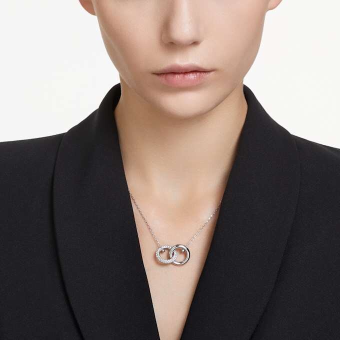 Dextera Pendant Interlocking Loop, White, Rhodium Plated Dextera Pendant Interlocking Loop, White, Rhodium Plated