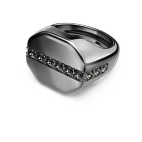 Dextera Ring Octagon Shape, Round Cut, Black, Ruthenium Plated