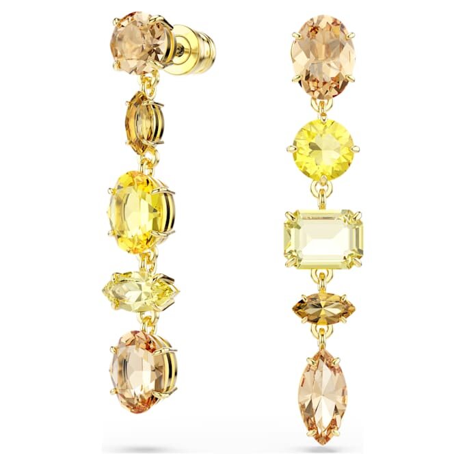 Gema Drop Earrings Asymmetrical Design, Mixed Cuts, Long, Yellow, Gold-Tone Plated Gema Drop Earrings Asymmetrical Design, Mixed Cuts, Long, Yellow, Gold-Tone Plated