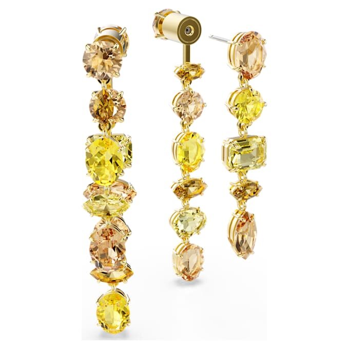Gema Drop Earrings Asymmetrical Design, Mixed Cuts, Long, Yellow, Gold-Tone Plated Gema Drop Earrings Asymmetrical Design, Mixed Cuts, Long, Yellow, Gold-Tone Plated