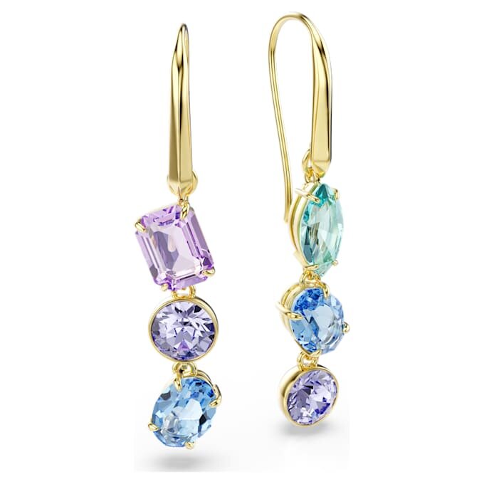 Gema Drop Earrings Asymmetrical Design, Mixed Cuts, Multicolored, Gold-Tone Plated Gema Drop Earrings Asymmetrical Design, Mixed Cuts, Multicolored, Gold-Tone Plated