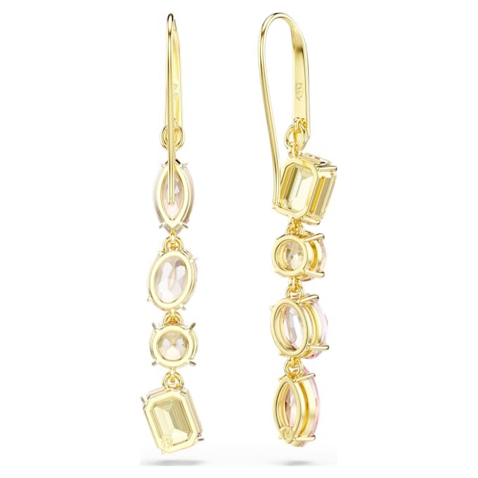 Gema Drop Earrings Asymmetrical Design, Mixed Cuts, Pink, Gold-Tone Plated Gema Drop Earrings Asymmetrical Design, Mixed Cuts, Pink, Gold-Tone Plated