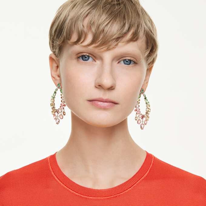 Gema Drop Earrings Mixed Cuts, Chandelier, Multicolored, Gold-Tone Plated Gema Drop Earrings Mixed Cuts, Chandelier, Multicolored, Gold-Tone Plated
