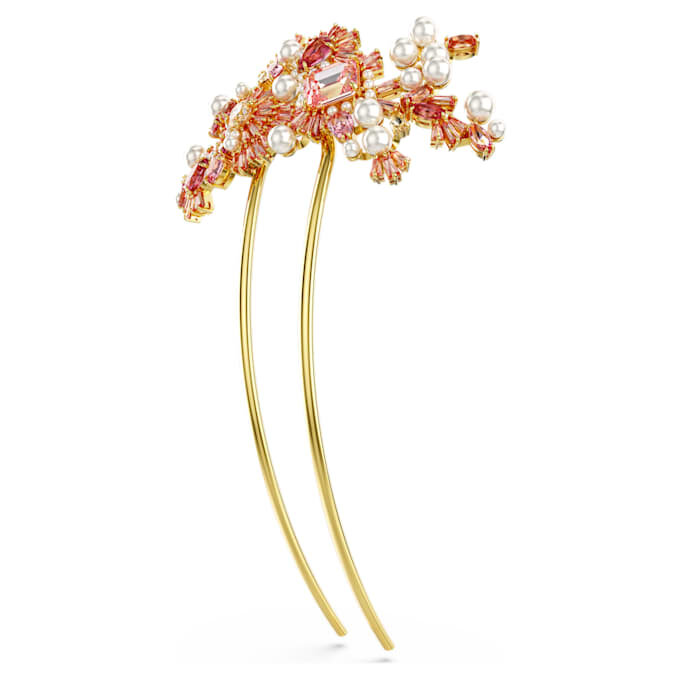 Gema Hair Clip Crystal Pearl, Mixed Cuts, Flower, Pink, Gold-Tone Plated Gema Hair Clip Crystal Pearl, Mixed Cuts, Flower, Pink, Gold-Tone Plated