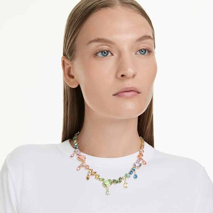 Gema Necklace Mixed Cuts, Dangling Crystals, Multicolored, Gold-Tone Plated Gema Necklace Mixed Cuts, Dangling Crystals, Multicolored, Gold-Tone Plated