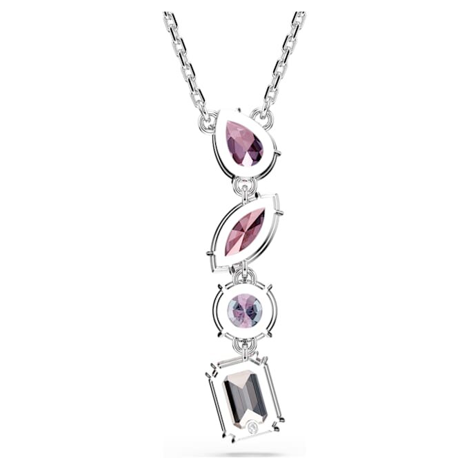 Gema Pendant Mixed Cuts, Pink, Rhodium Plated Gema Pendant Mixed Cuts, Pink, Rhodium Plated
