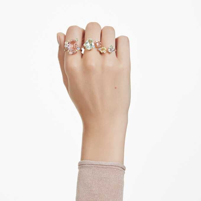 Gema Ring Set (3), Mixed Cuts, Multicolored, Gold-Tone Plated Gema Ring Set (3), Mixed Cuts, Multicolored, Gold-Tone Plated